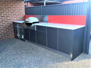 Weber Q3600 BBQ Metallic Charcoal with Corian Raincloud Alfresco kitchen Lara 430