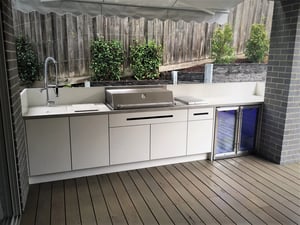 Beefeater Proline Hood Matte White Corian Neutral Concrete Alfresco Outdoor Kitchen 1