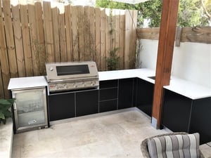 Beefeater Signature 3000 5 Burner BBQ Matte Black Corian Antarctica Outdoor Kitchen