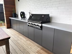 Beefeater Signature 3000E 4 Burner Built In Corian Dove with Metallic Charcoal Cabinets Outdoor Kitchen (1)