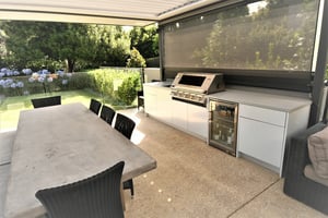 Beefeater Signature 3000S 5 BNR BBQ with Matte White and Corian Dove Outdoor Kitchen 1