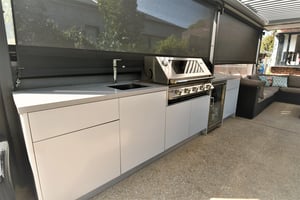 Beefeater Signature 3000S 5 BNR BBQ with Matte White and Corian Dove Outdoor Kitchen 2