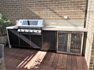 Beefeater Signature 3000S 5 Bnr BBQ with Matte Black cabinets and Dekton Sirocco benchtops 431