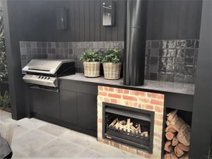Turbo Elite 4 Burner BBQ with Matte Black cabinets and Tiled benchtops