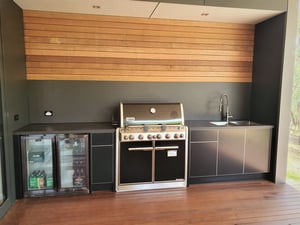 Weber Summit E660 Matte Black with Dekton Sirius benchtops and Splashbacks Timber Feature Alfresco Kitchen